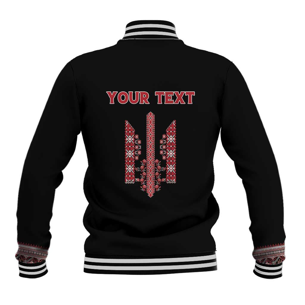 Personalized Ukrainian Trident Baseball Jacket Black Tryzub Vyshyvanka Pattern - Wonder Print Shop