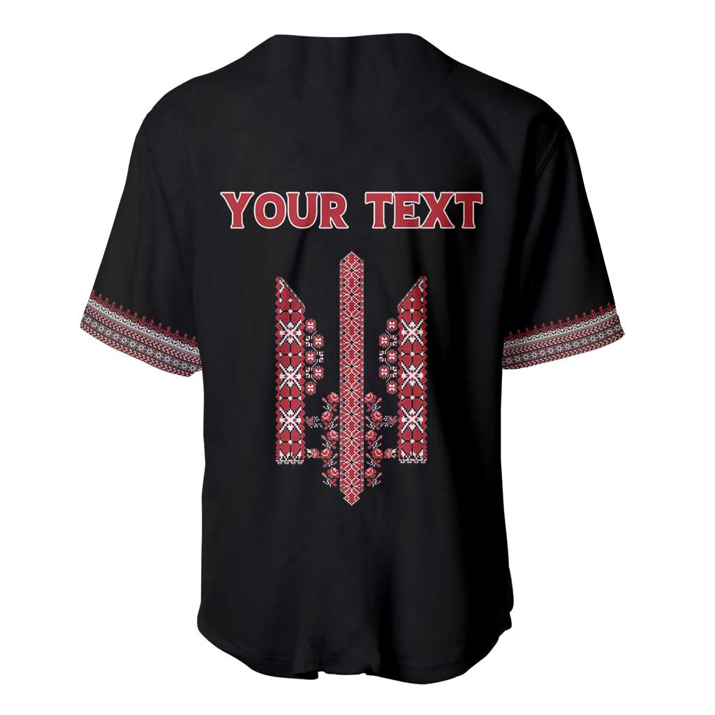 Personalized Ukrainian Trident Baseball Jersey Black Tryzub Vyshyvanka Pattern - Wonder Print Shop
