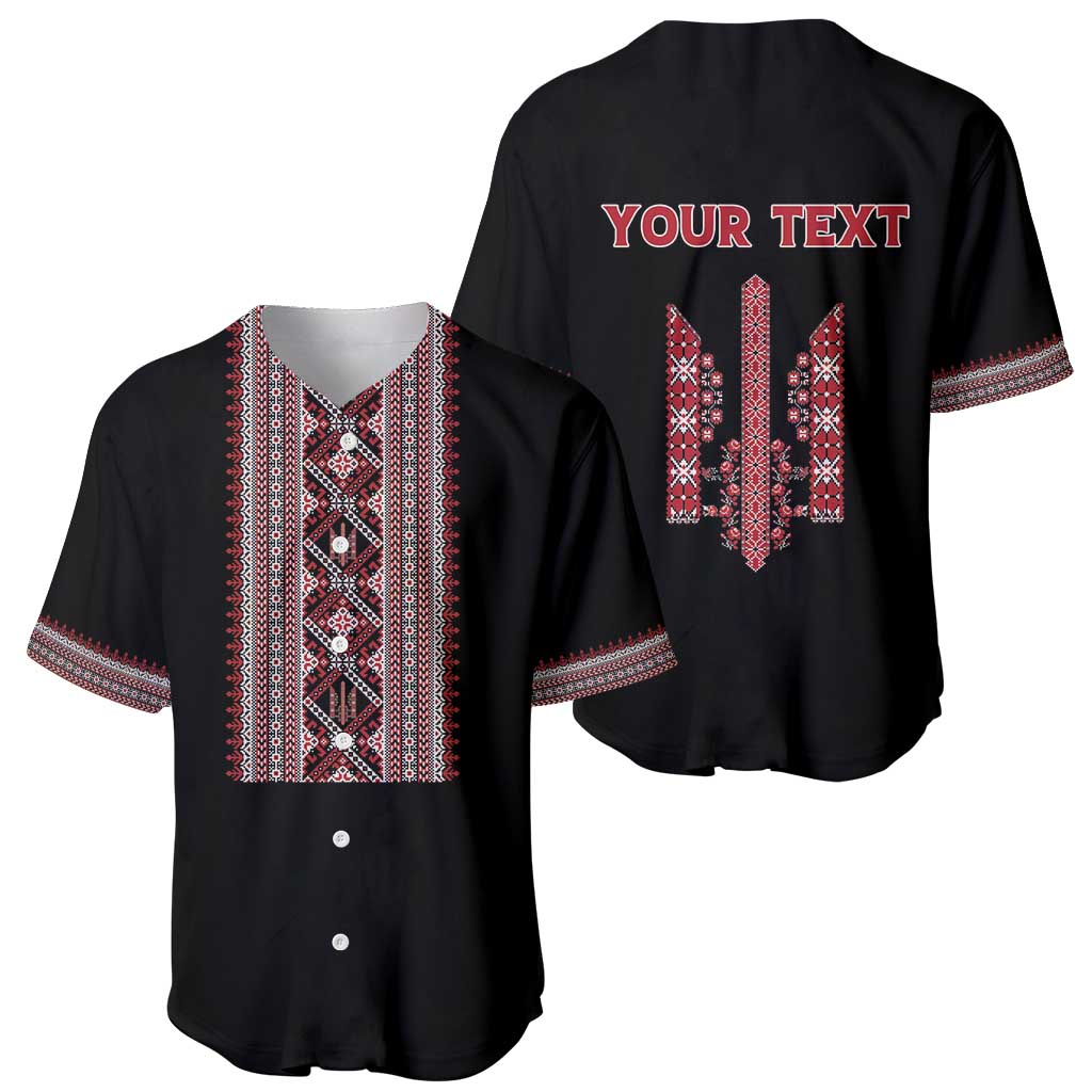 Personalized Ukrainian Trident Baseball Jersey Black Tryzub Vyshyvanka Pattern - Wonder Print Shop