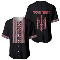 Personalized Ukrainian Trident Baseball Jersey Black Tryzub Vyshyvanka Pattern - Wonder Print Shop