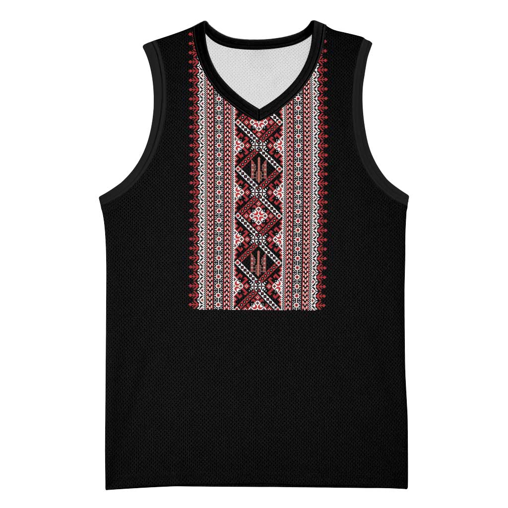 Personalized Ukrainian Trident Basketball Jersey Black Tryzub Vyshyvanka Pattern - Wonder Print Shop