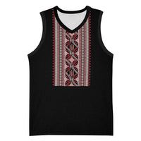 Personalized Ukrainian Trident Basketball Jersey Black Tryzub Vyshyvanka Pattern - Wonder Print Shop