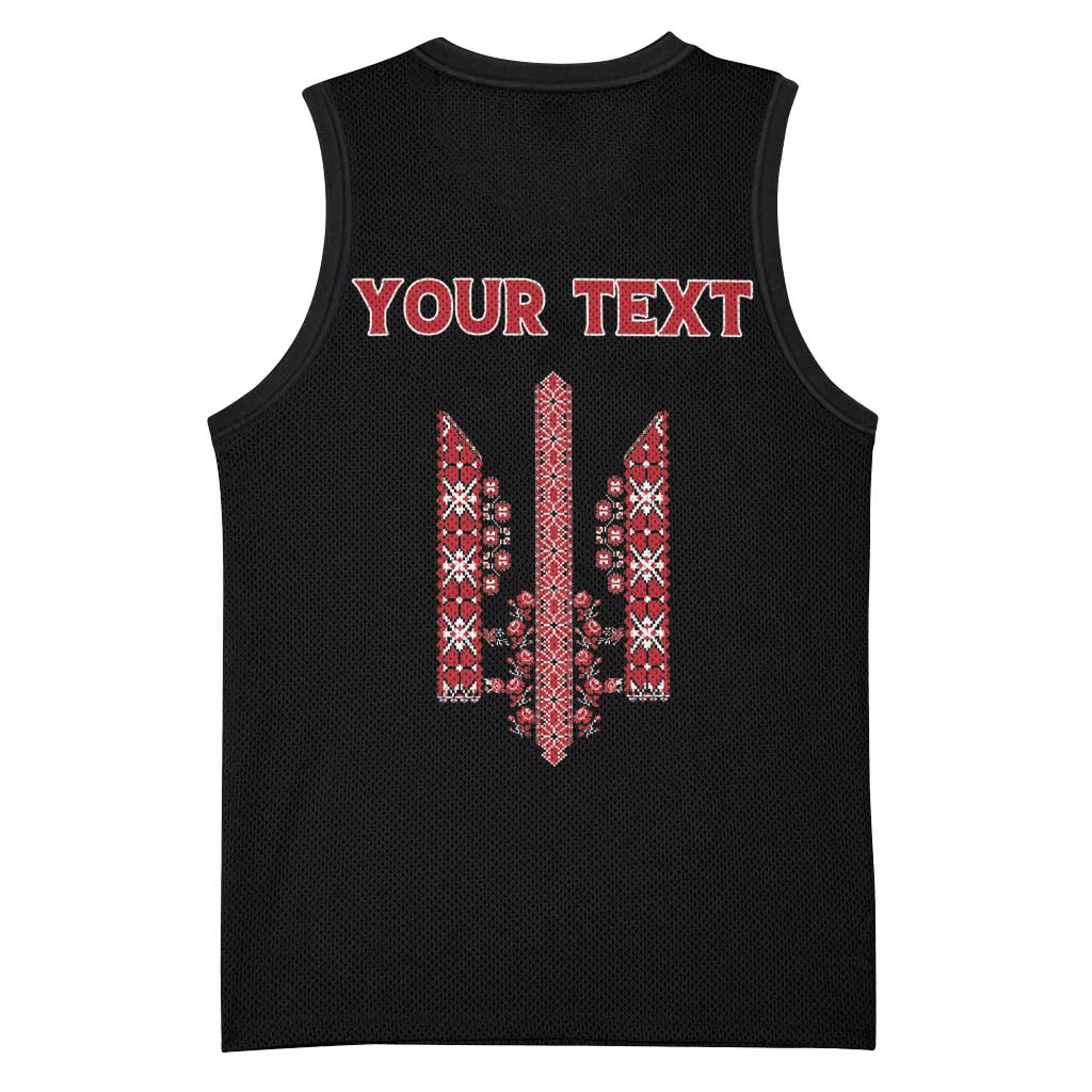 Personalized Ukrainian Trident Basketball Jersey Black Tryzub Vyshyvanka Pattern - Wonder Print Shop