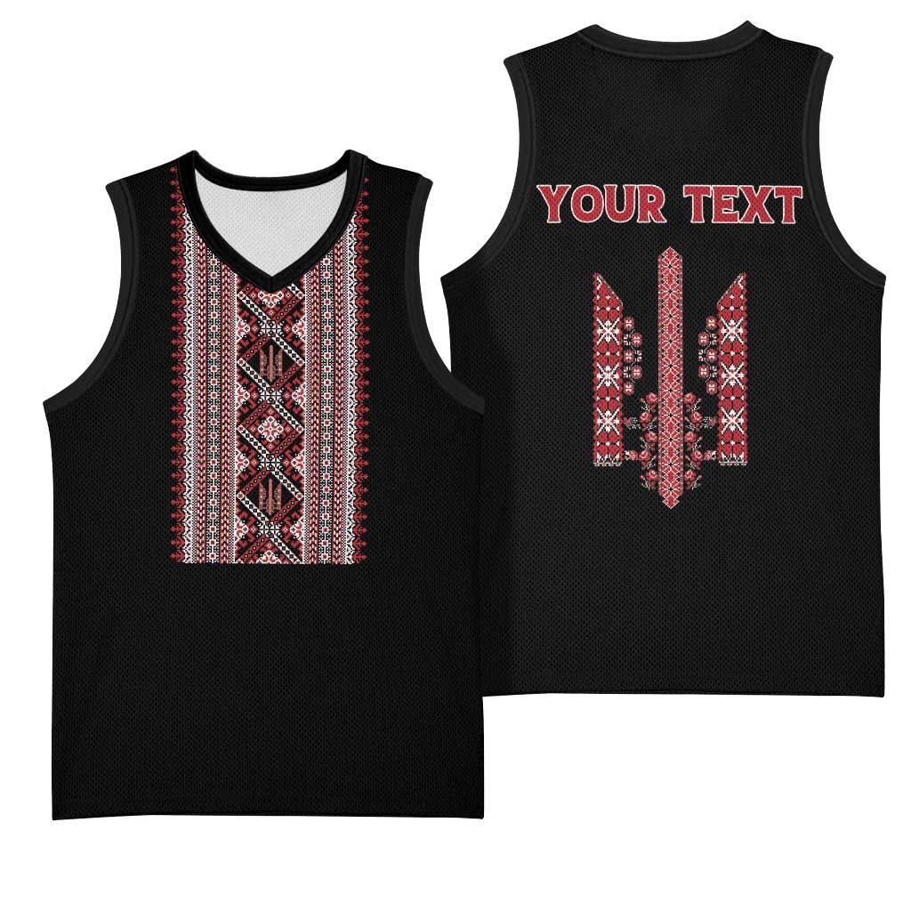 Personalized Ukrainian Trident Basketball Jersey Black Tryzub Vyshyvanka Pattern - Wonder Print Shop