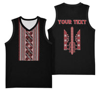 Personalized Ukrainian Trident Basketball Jersey Black Tryzub Vyshyvanka Pattern - Wonder Print Shop
