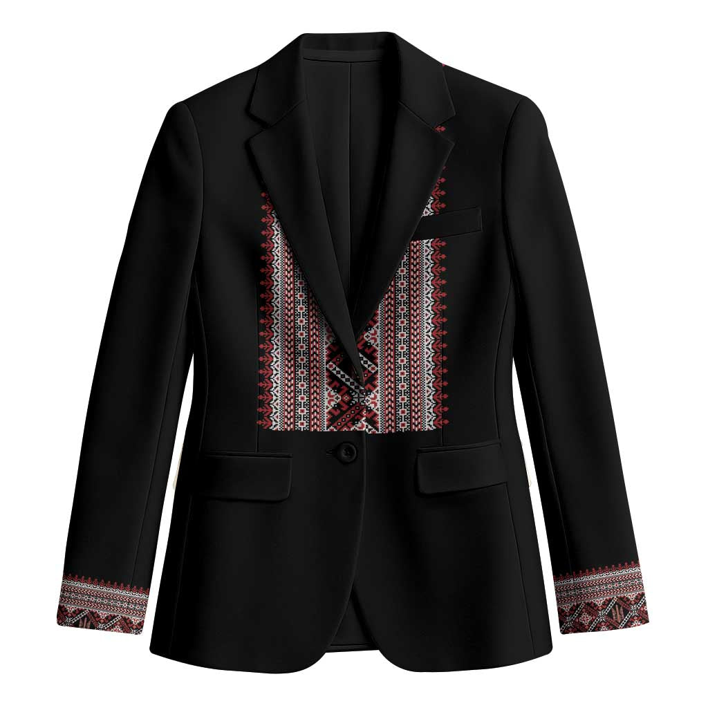 Personalized Ukrainian Trident Blazer Black Tryzub Vyshyvanka Pattern - Wonder Print Shop