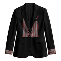 Personalized Ukrainian Trident Blazer Black Tryzub Vyshyvanka Pattern - Wonder Print Shop