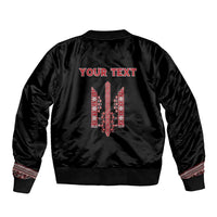Personalized Ukrainian Trident Bomber Jacket Black Tryzub Vyshyvanka Pattern - Wonder Print Shop