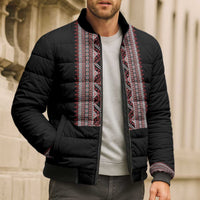 Personalized Ukrainian Trident Bomber Puffer Jacket Black Tryzub Vyshyvanka Pattern - Wonder Print Shop