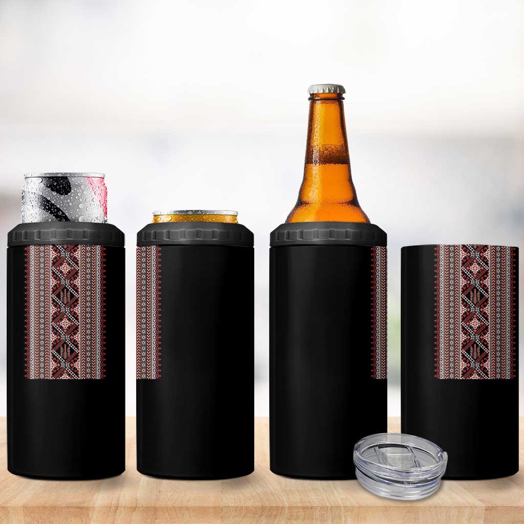 Ukrainian Trident 4 in 1 Can Cooler Tumbler Black Tryzub Vyshyvanka Pattern - Wonder Print Shop