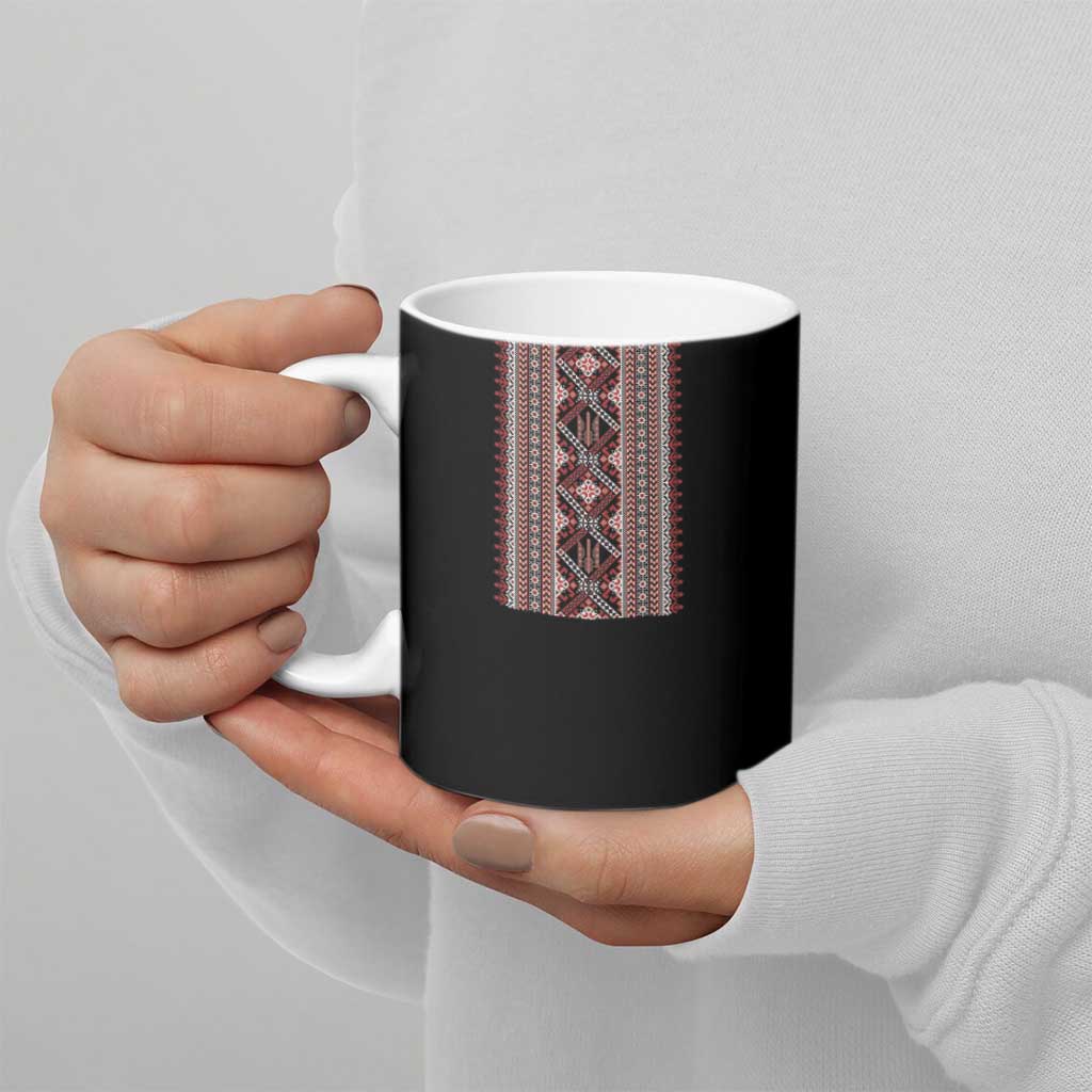Ukrainian Trident Ceramic Mug Black Tryzub Vyshyvanka Pattern - Wonder Print Shop
