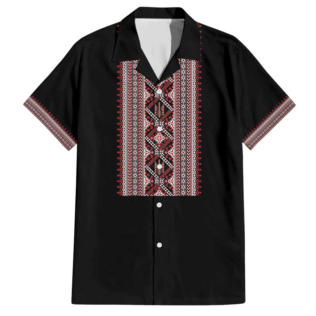 Personalized Ukrainian Trident Hawaiian Shirt Black Tryzub Vyshyvanka Pattern - Wonder Print Shop