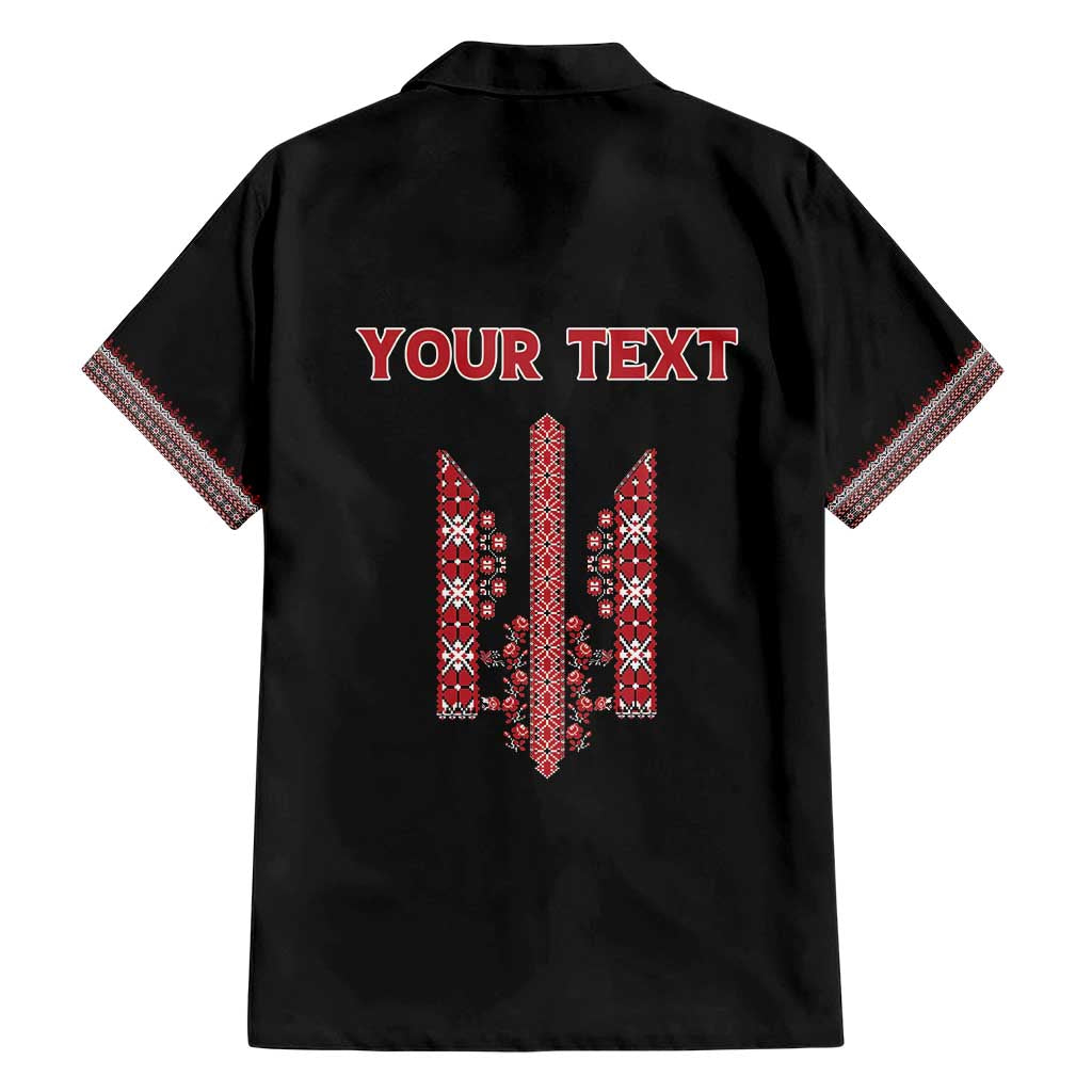 Personalized Ukrainian Trident Hawaiian Shirt Black Tryzub Vyshyvanka Pattern - Wonder Print Shop