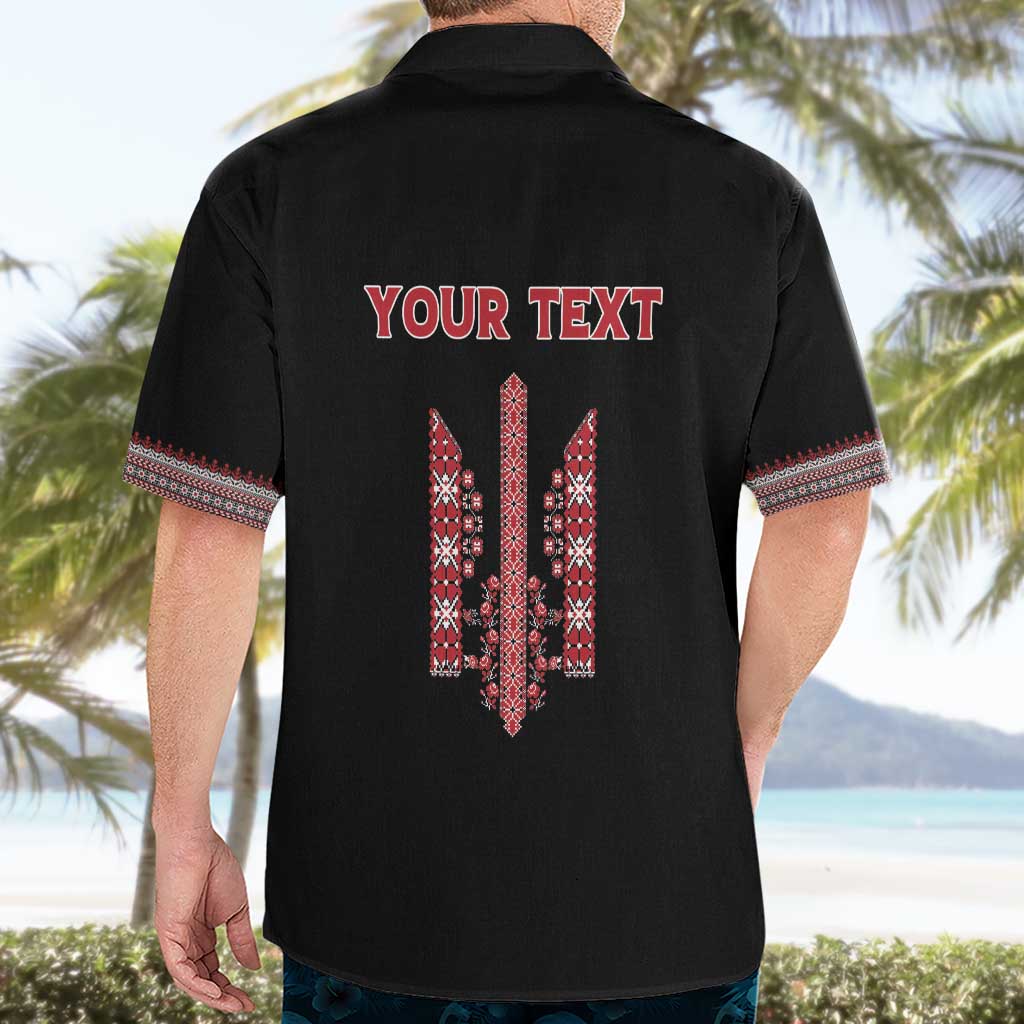 Personalized Ukrainian Trident Hawaiian Shirt Black Tryzub Vyshyvanka Pattern - Wonder Print Shop