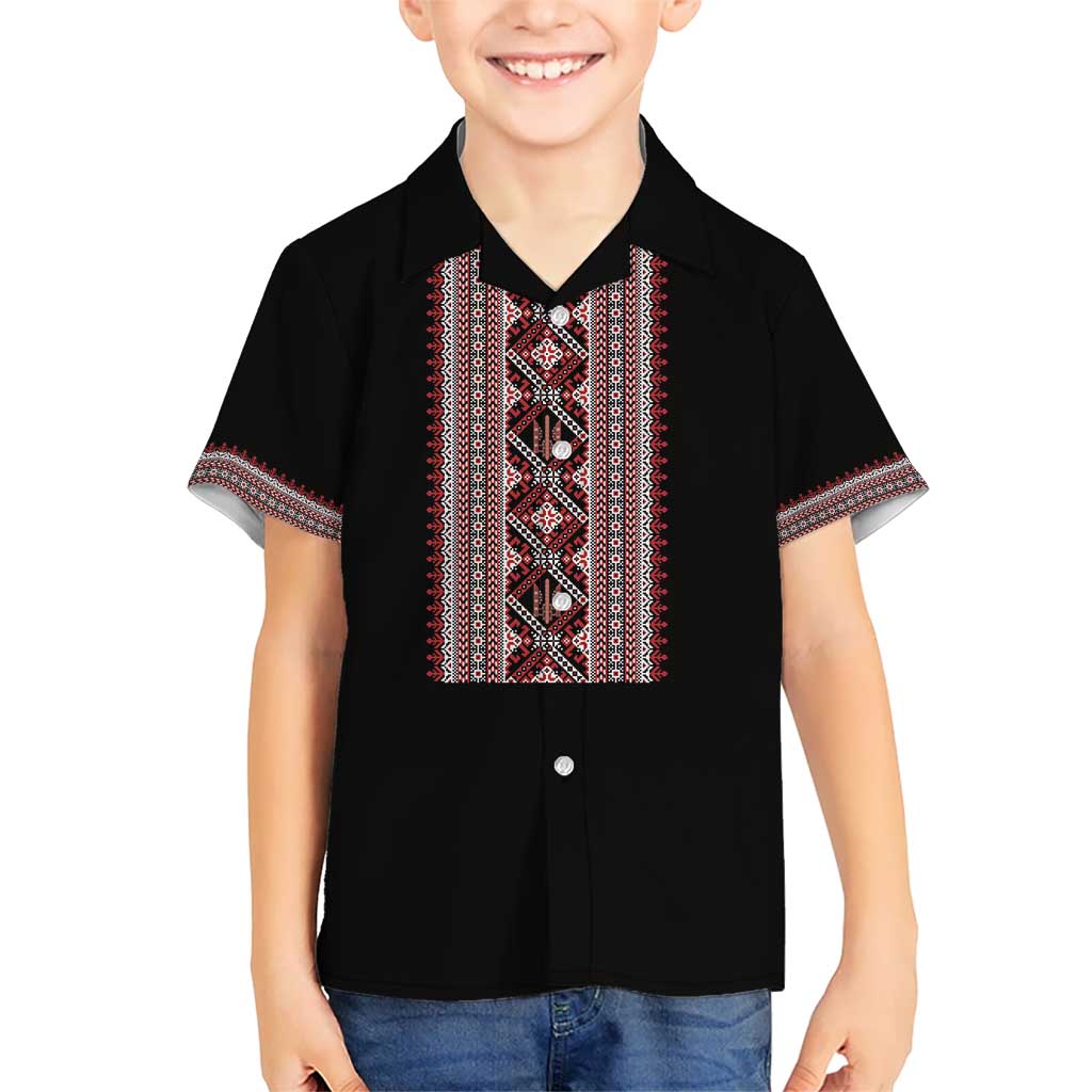 Personalized Ukrainian Trident Hawaiian Shirt Black Tryzub Vyshyvanka Pattern - Wonder Print Shop