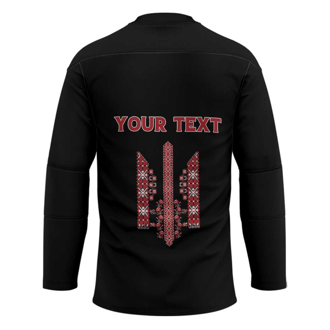 Personalized Ukrainian Trident Hockey Jersey Black Tryzub Vyshyvanka Pattern - Wonder Print Shop