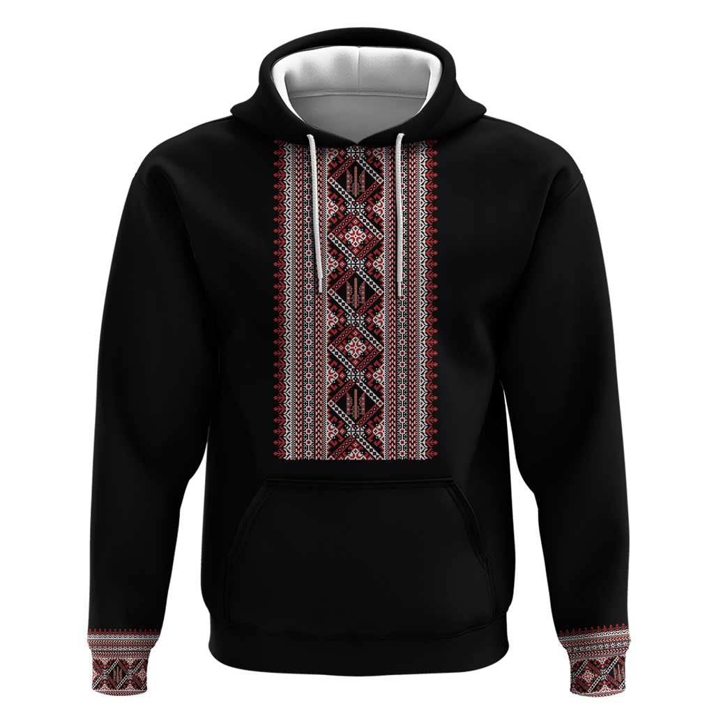 Personalized Ukrainian Trident Hoodie Black Tryzub Vyshyvanka Pattern - Wonder Print Shop