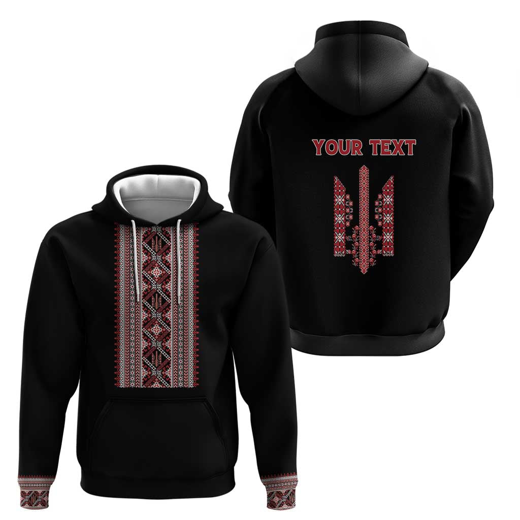 Personalized Ukrainian Trident Hoodie Black Tryzub Vyshyvanka Pattern - Wonder Print Shop