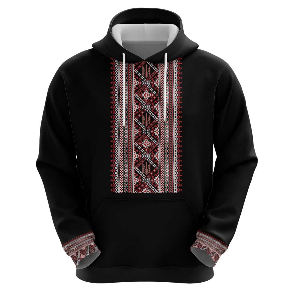 Personalized Ukrainian Trident Hoodie Black Tryzub Vyshyvanka Pattern - Wonder Print Shop