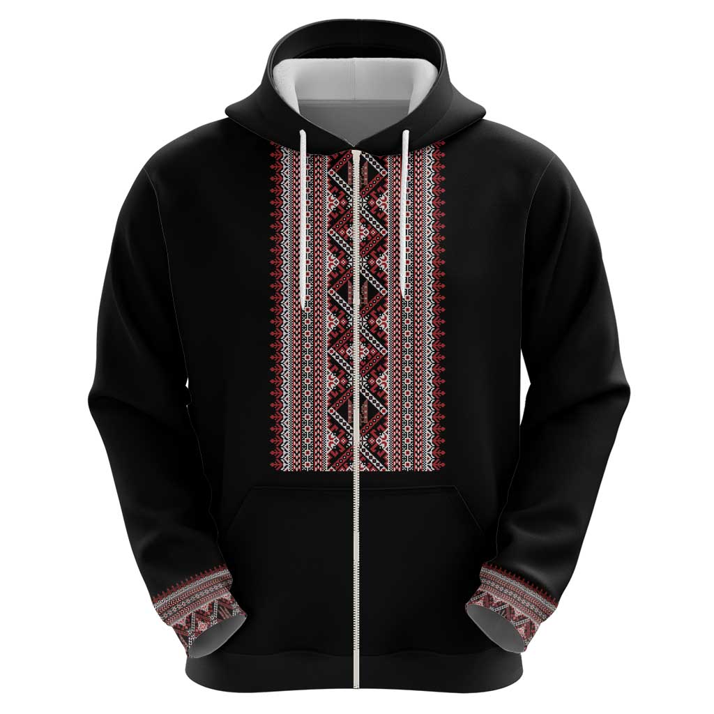 Personalized Ukrainian Trident Hoodie Black Tryzub Vyshyvanka Pattern - Wonder Print Shop