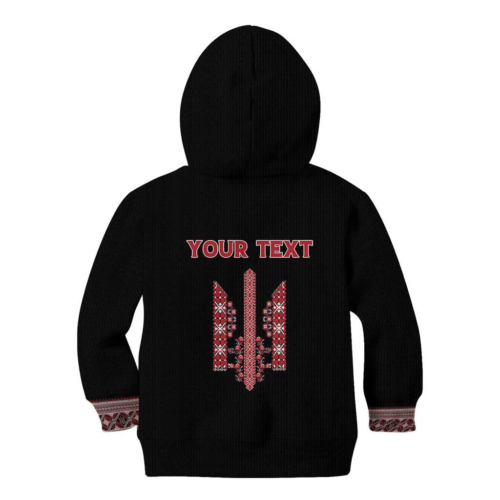 Personalized Ukrainian Trident Kid Hoodie Black Tryzub Vyshyvanka Pattern - Wonder Print Shop