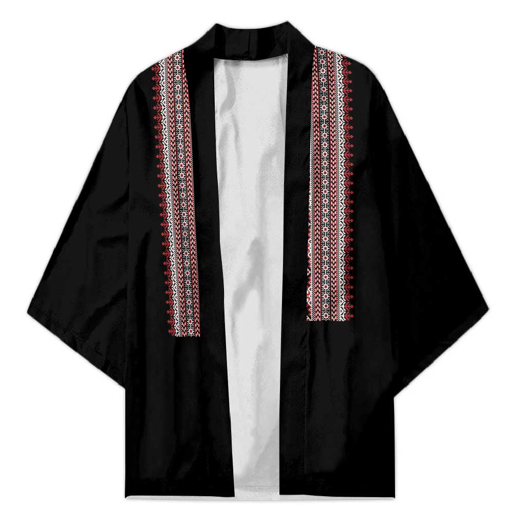 Personalized Ukrainian Trident Kimono Black Tryzub Vyshyvanka Pattern - Wonder Print Shop