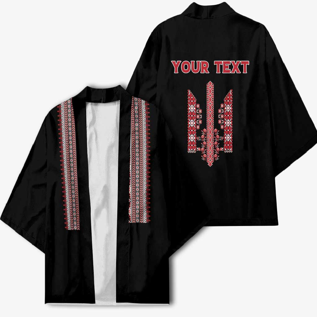 Personalized Ukrainian Trident Kimono Black Tryzub Vyshyvanka Pattern - Wonder Print Shop