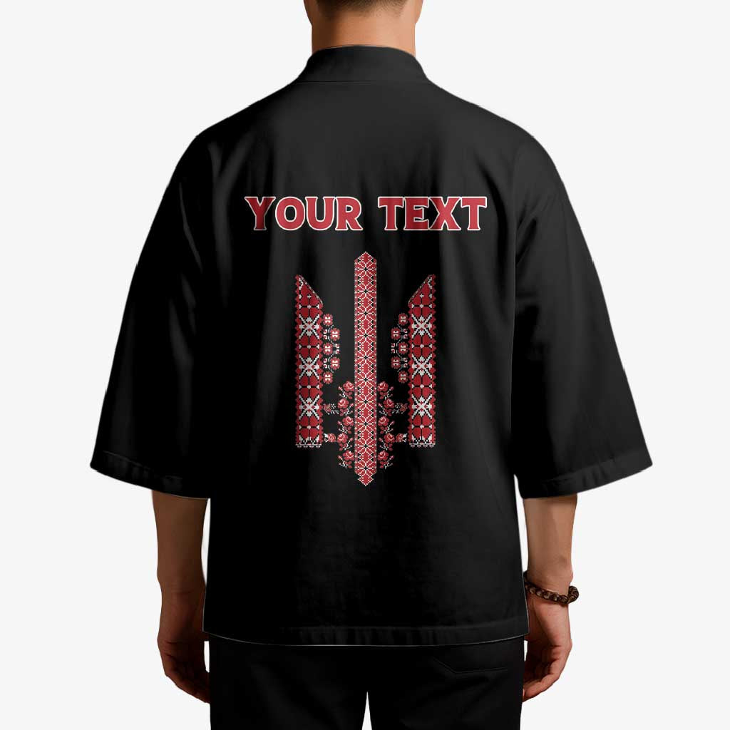Personalized Ukrainian Trident Kimono Black Tryzub Vyshyvanka Pattern - Wonder Print Shop