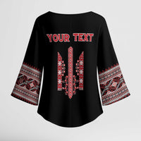 Personalized Ukrainian Trident Kimono Sleeve Blouse Black Tryzub Vyshyvanka Pattern - Wonder Print Shop