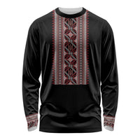 Personalized Ukrainian Trident Long Sleeve Shirt Black Tryzub Vyshyvanka Pattern - Wonder Print Shop