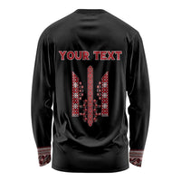 Personalized Ukrainian Trident Long Sleeve Shirt Black Tryzub Vyshyvanka Pattern - Wonder Print Shop