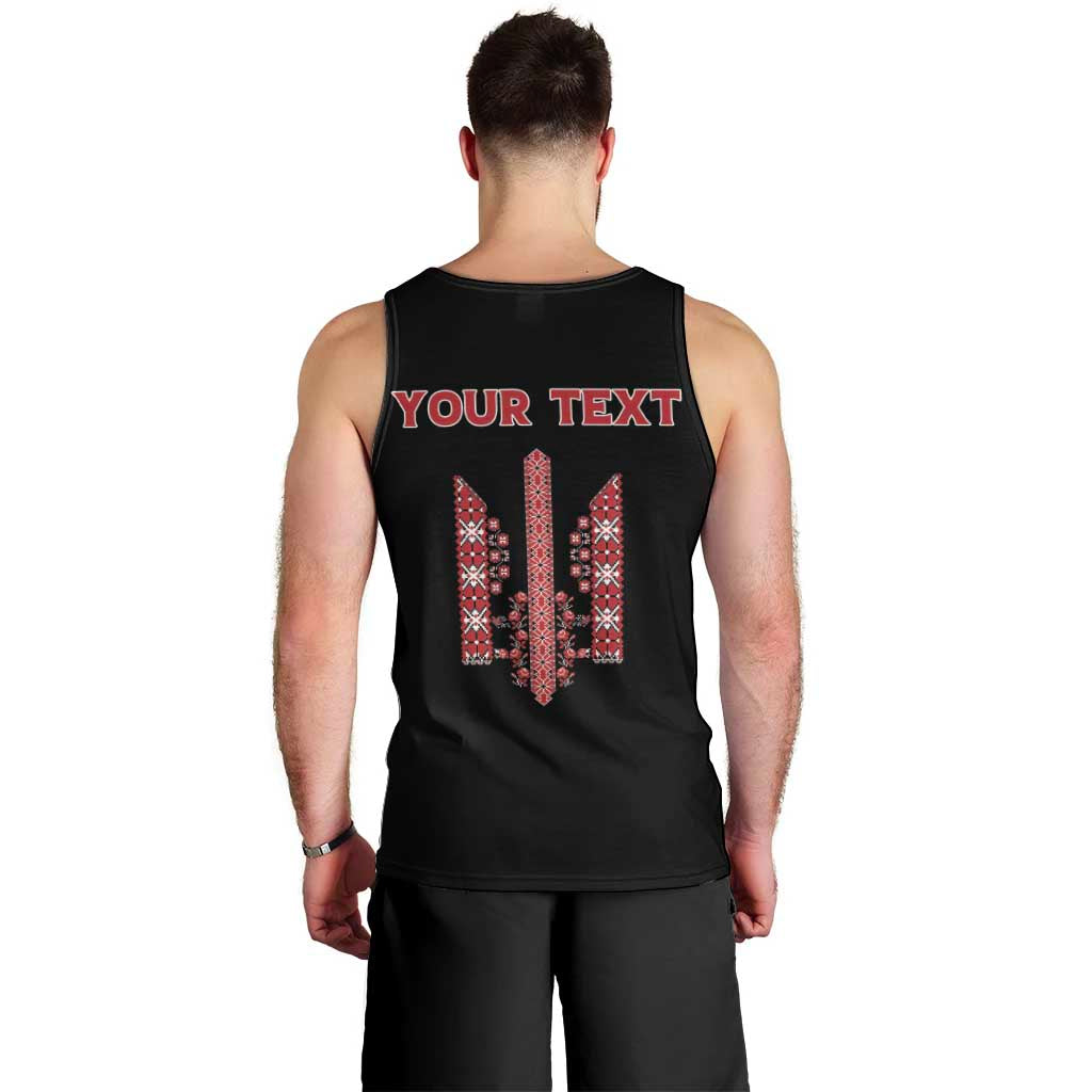 Personalized Ukrainian Trident Men Tank Top Black Tryzub Vyshyvanka Pattern - Wonder Print Shop