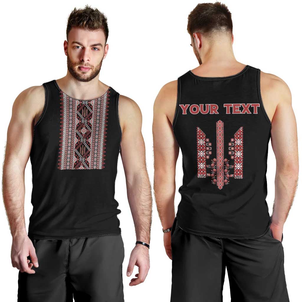 Personalized Ukrainian Trident Men Tank Top Black Tryzub Vyshyvanka Pattern - Wonder Print Shop