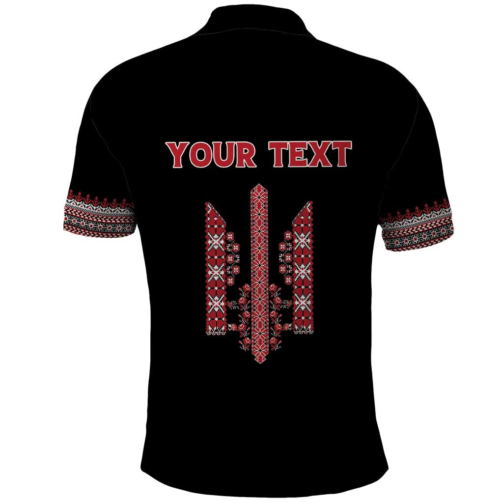 Personalized Ukrainian Trident Polo Shirt Black Tryzub Vyshyvanka Pattern - Wonder Print Shop