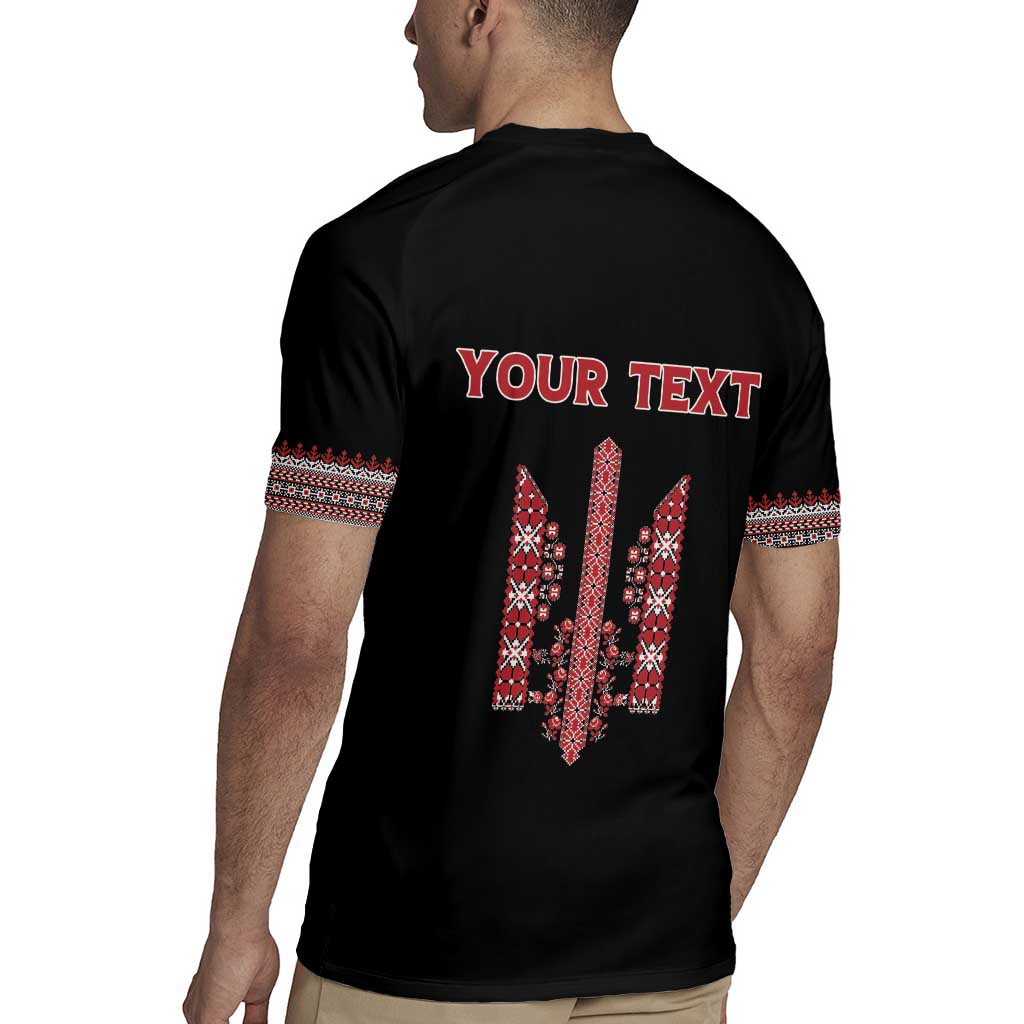 Personalized Ukrainian Trident Rugby Jersey Black Tryzub Vyshyvanka Pattern - Wonder Print Shop