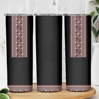 Ukrainian Trident Skinny Tumbler Black Tryzub Vyshyvanka Pattern - Wonder Print Shop