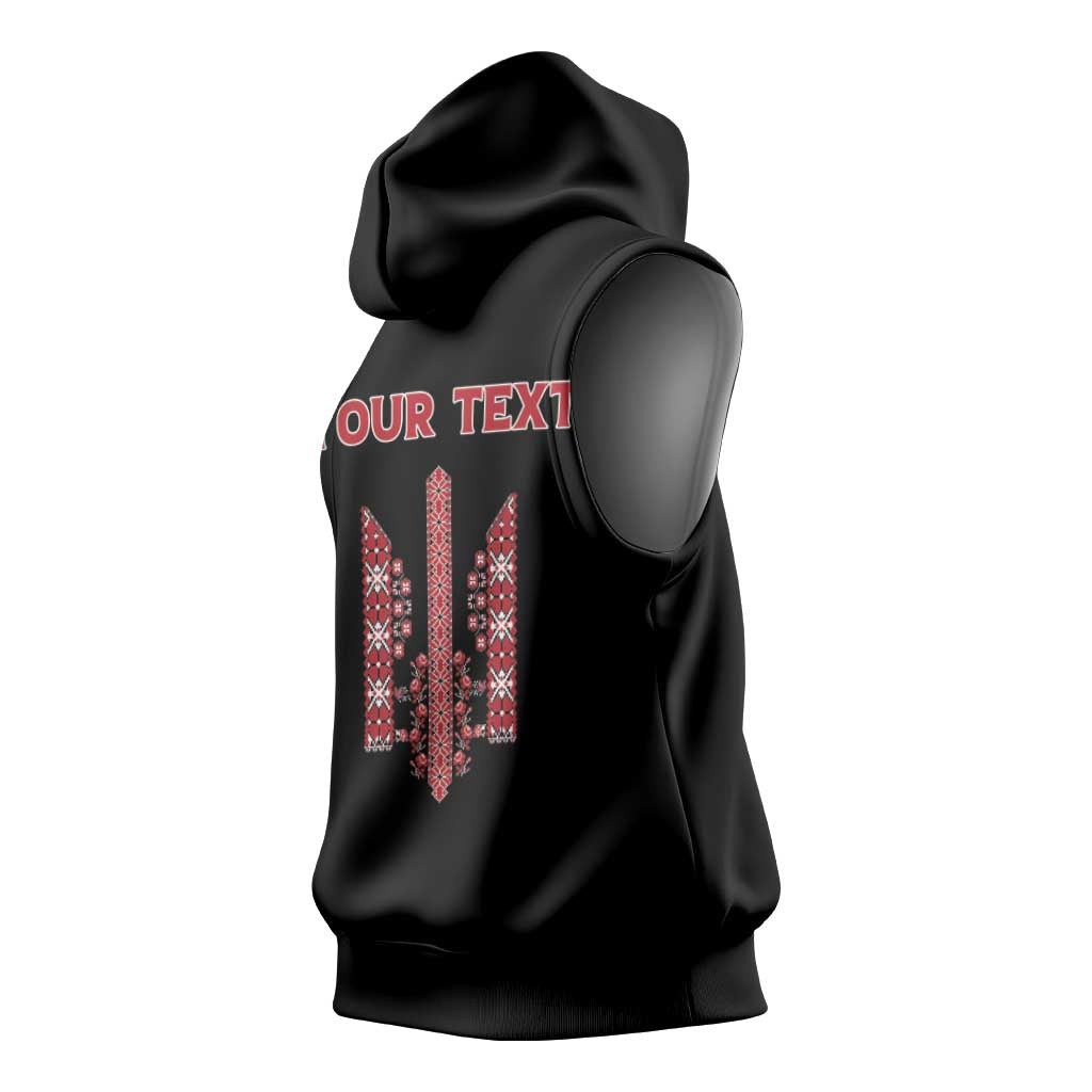 Personalized Ukrainian Trident Sleeveless Hoodie Black Tryzub Vyshyvanka Pattern - Wonder Print Shop