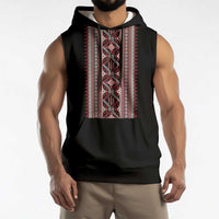 Personalized Ukrainian Trident Sleeveless Hoodie Black Tryzub Vyshyvanka Pattern - Wonder Print Shop