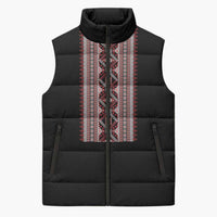 Personalized Ukrainian Trident Sleeveless Puffer Jacket Black Tryzub Vyshyvanka Pattern - Wonder Print Shop
