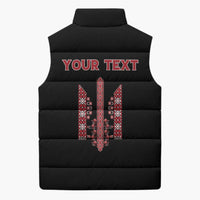 Personalized Ukrainian Trident Sleeveless Puffer Jacket Black Tryzub Vyshyvanka Pattern - Wonder Print Shop