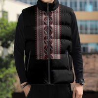 Personalized Ukrainian Trident Sleeveless Puffer Jacket Black Tryzub Vyshyvanka Pattern - Wonder Print Shop