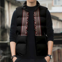 Personalized Ukrainian Trident Sleeveless Puffer Jacket Black Tryzub Vyshyvanka Pattern - Wonder Print Shop