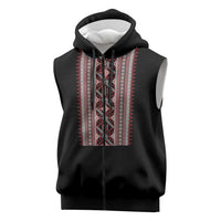 Personalized Ukrainian Trident Sleeveless Zip Hoodie Black Tryzub Vyshyvanka Pattern - Wonder Print Shop