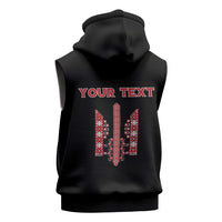 Personalized Ukrainian Trident Sleeveless Zip Hoodie Black Tryzub Vyshyvanka Pattern - Wonder Print Shop