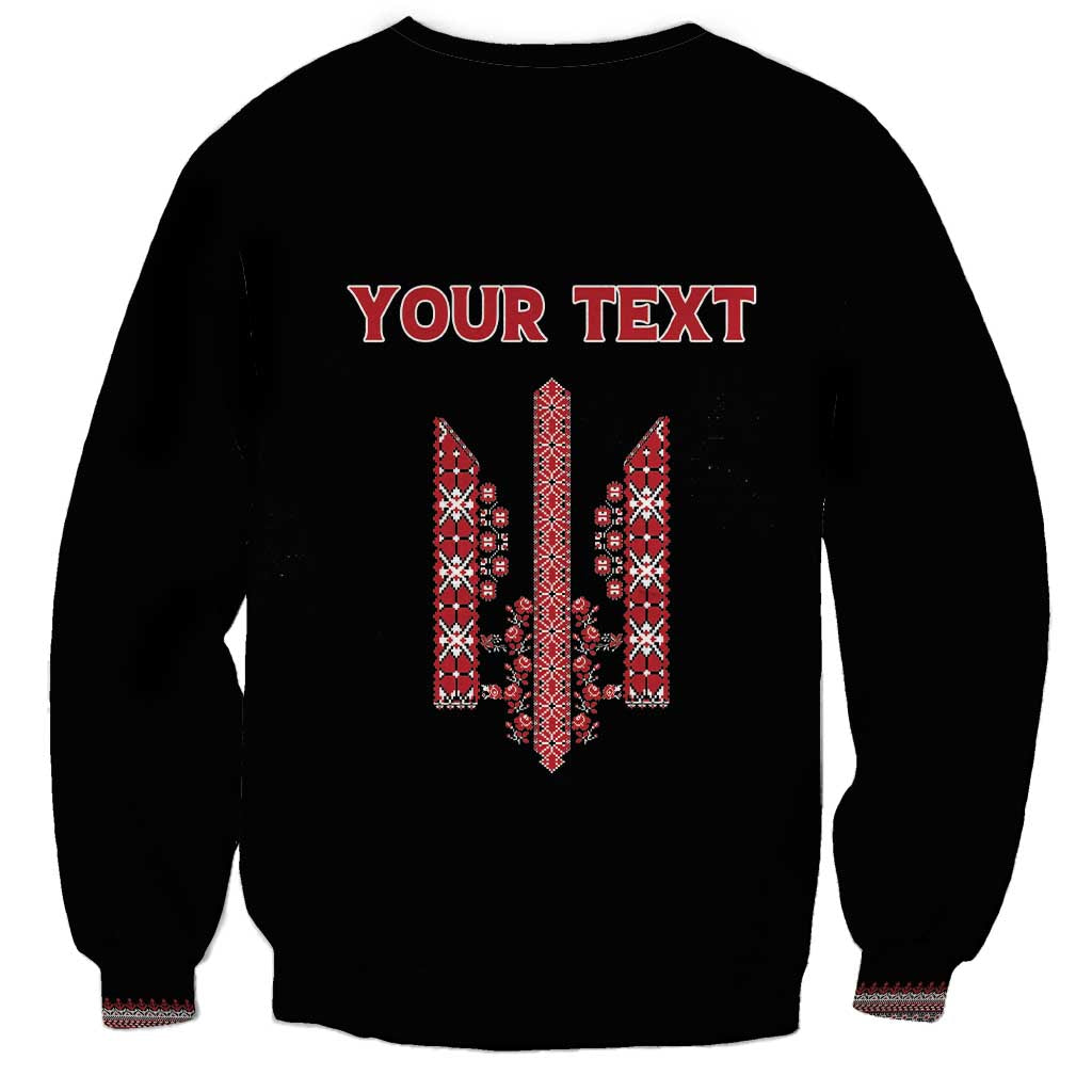 Personalized Ukrainian Trident Sweatshirt Black Tryzub Vyshyvanka Pattern - Wonder Print Shop