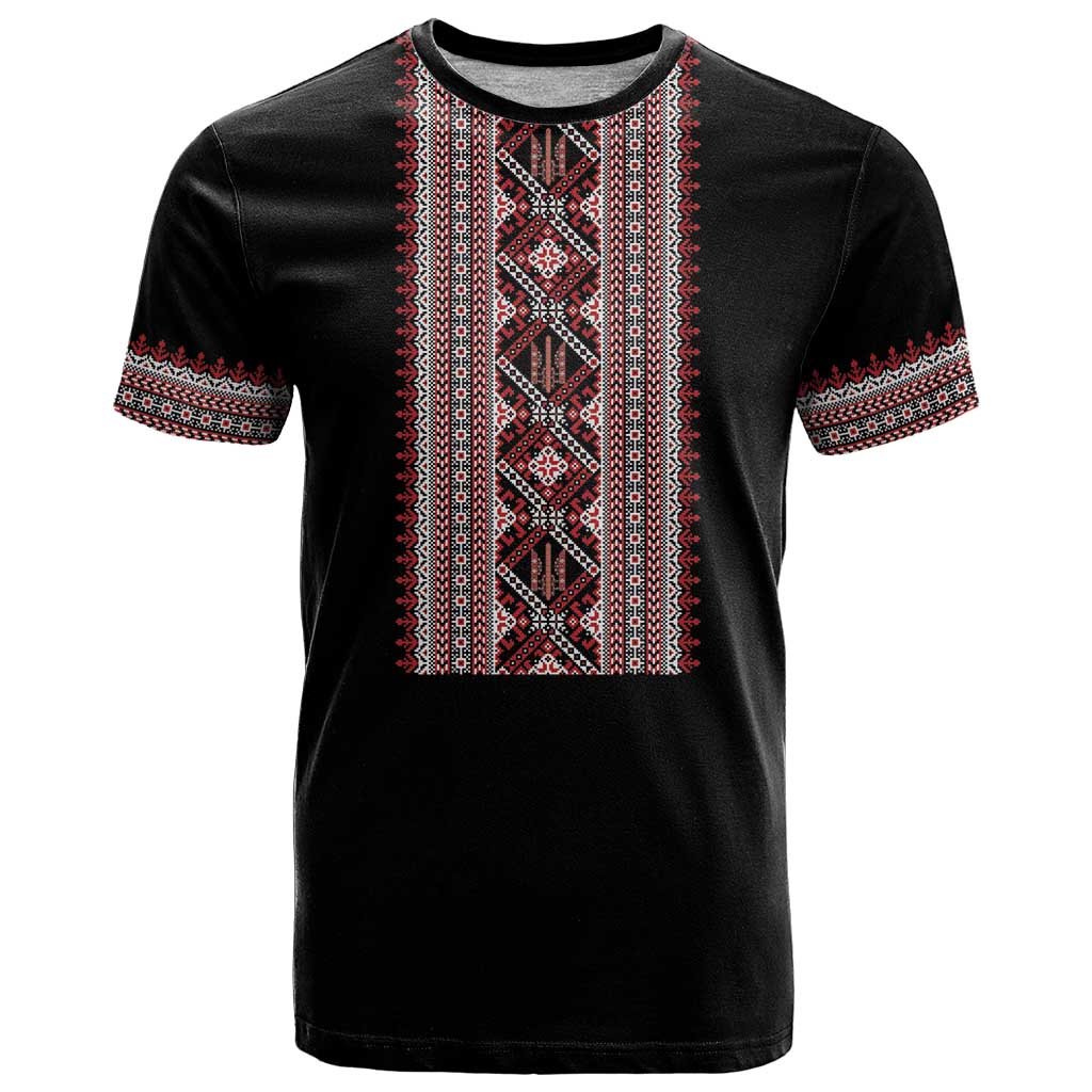 Personalized Ukrainian Trident T Shirt Black Tryzub Vyshyvanka Pattern - Wonder Print Shop