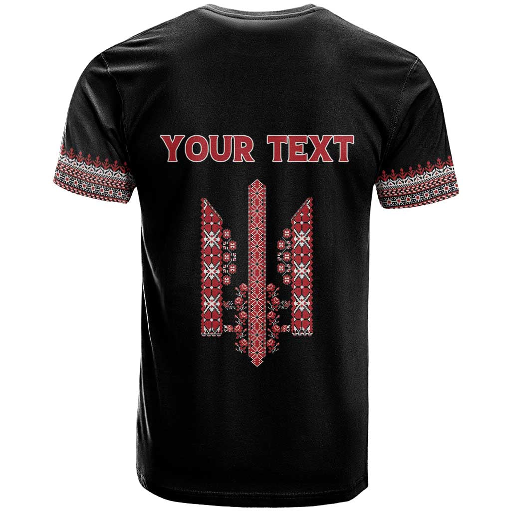 Personalized Ukrainian Trident T Shirt Black Tryzub Vyshyvanka Pattern - Wonder Print Shop