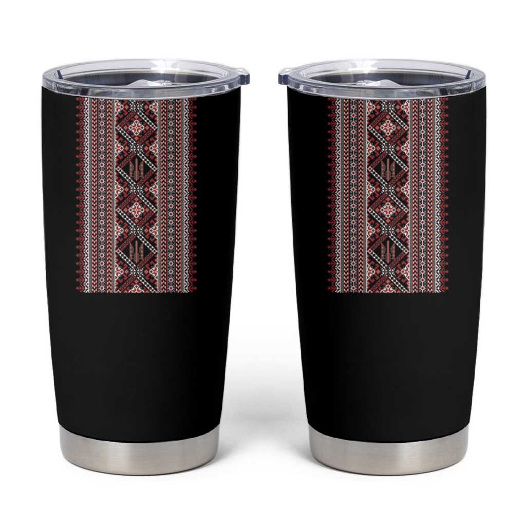 Ukrainian Trident Tumbler Cup Black Tryzub Vyshyvanka Pattern - Wonder Print Shop