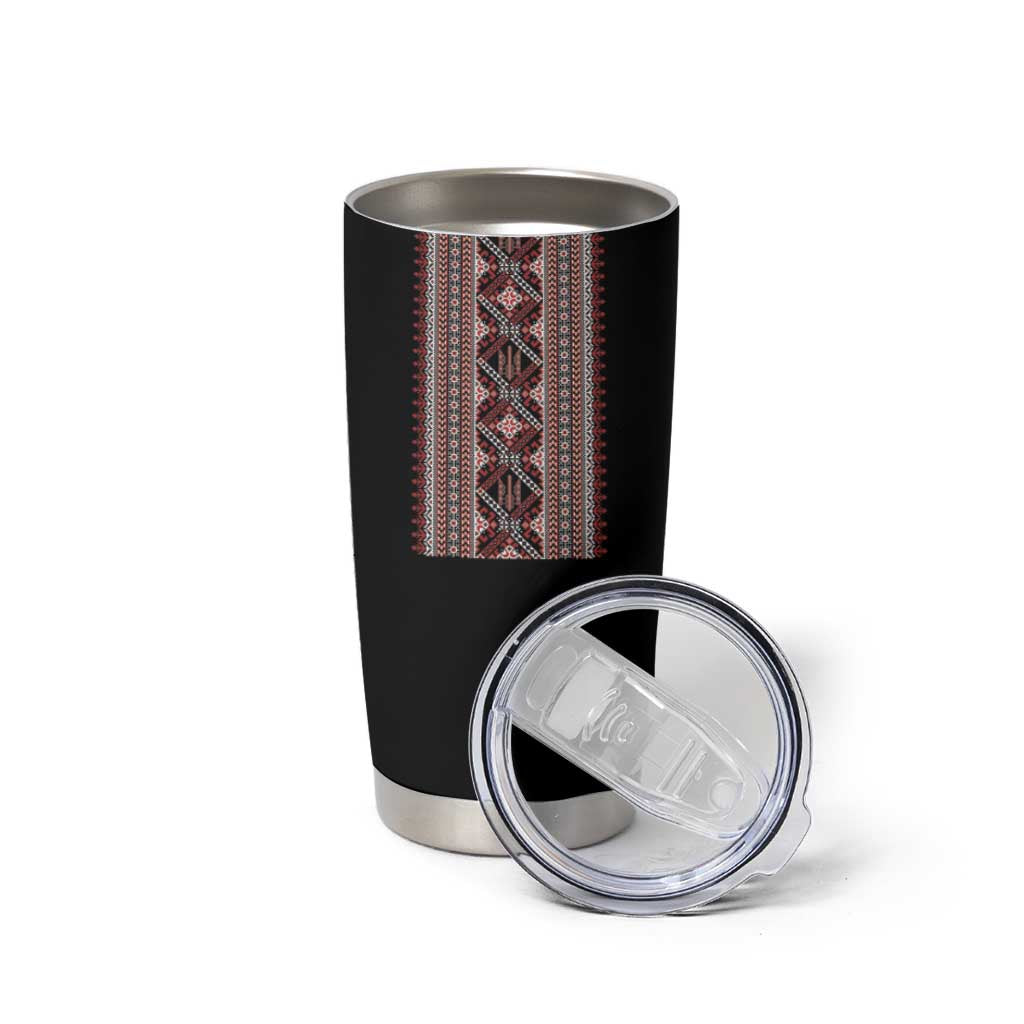 Ukrainian Trident Tumbler Cup Black Tryzub Vyshyvanka Pattern - Wonder Print Shop