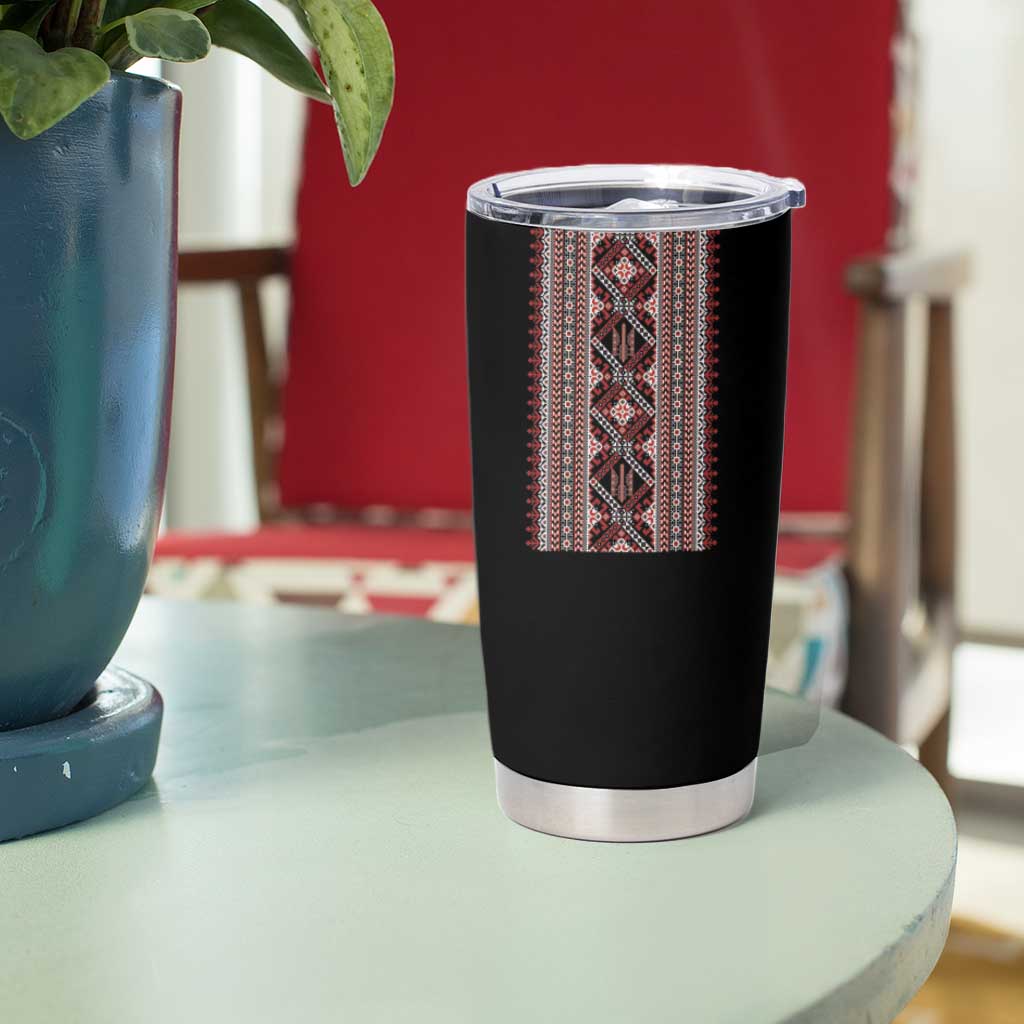 Ukrainian Trident Tumbler Cup Black Tryzub Vyshyvanka Pattern - Wonder Print Shop
